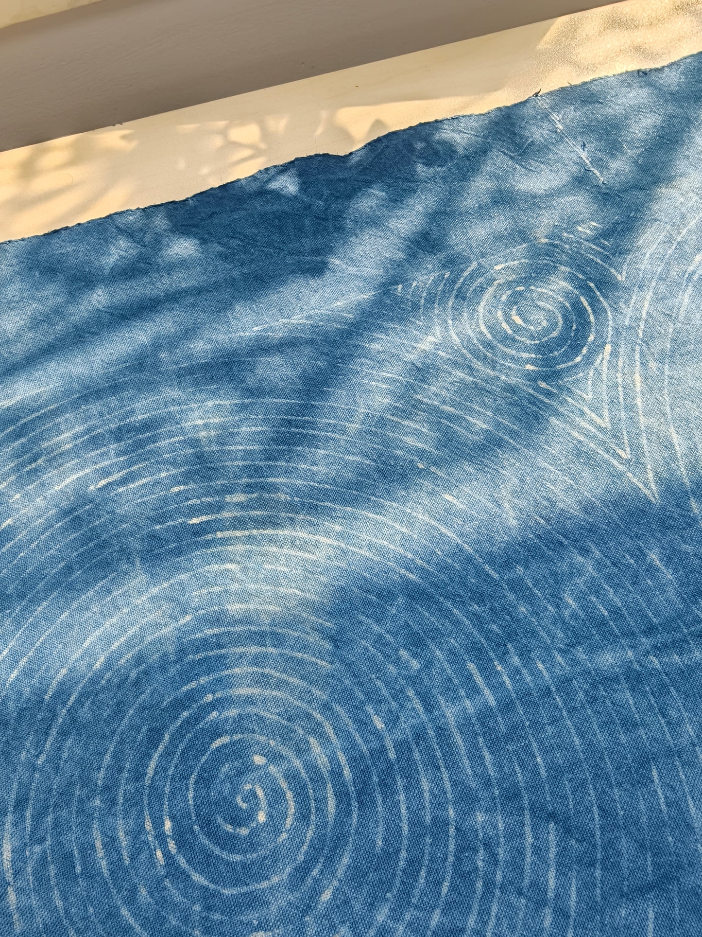 Indigo Batik Wall Art, Wotuwen, Miao Spiral pattern Textile Wall Hanging, Blue White Zen Decor, Handmade Cotton Tapestry, Framed Boho Wall Decor #B17