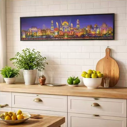 Golden Kingdom at Night – Signed Panoramic Cityscape Print, 8x38 Limited Edition (AP-05)
