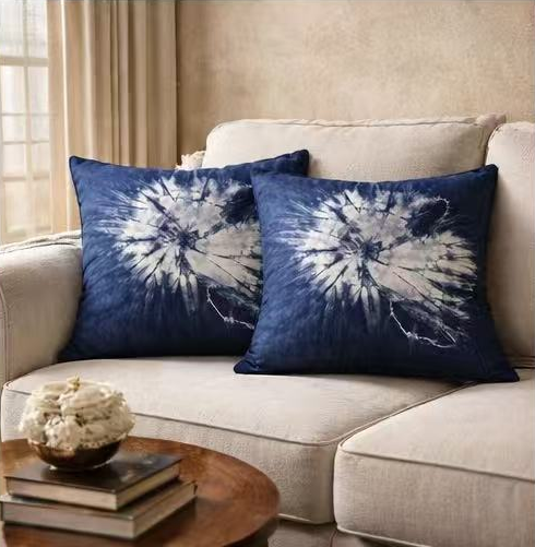 BA-06: Handmade Batik Pillow Cover, Indigo Blue Cotton, Boho Farmhouse Decor