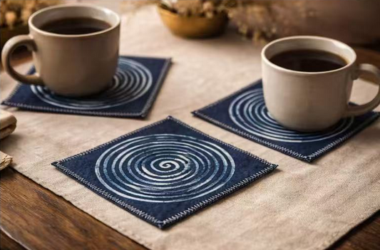 Celestial Spiral – Indigo Batik Artisan Table Coaster (BA-12)