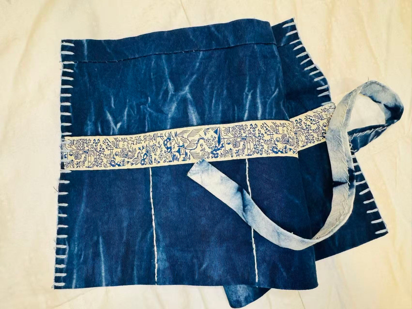 BA-23: Blue Whisper Indigo Roll Bag – Handmade Cotton Organizer – One of a Kind Makeup & Pencil Case