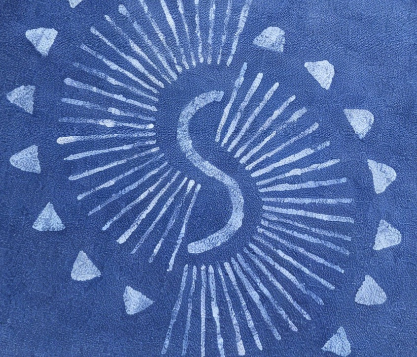 Hand-dyed Indigo Batik Sunburst Tote Bag - Batik Canvas Tote Bag, Hand-painted art collectors, Everyday artistic lifestyle, One of a Kind Cotton Carry Bag #BA05D