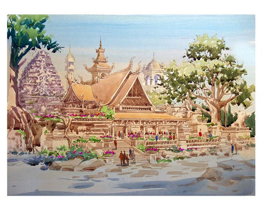 AP-15: Where the Temple Breathes – Limited Edition Signed Art Print by Kurt Xu | 12x16 Watercolor Architecture Wall Art | Asian Temple Landscape Decor