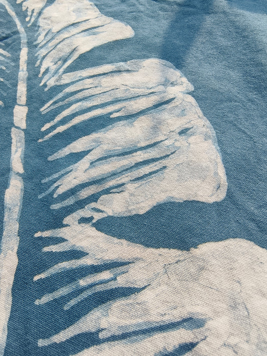 Indigo Batik Pillow Cover – Hand-painted Indigo Tie-Dye Pillow Covers, Banana Leaf Shadow, Zen Home Decor, Hand-dyed Cotton Boho Farmhouse Decor #BH06F