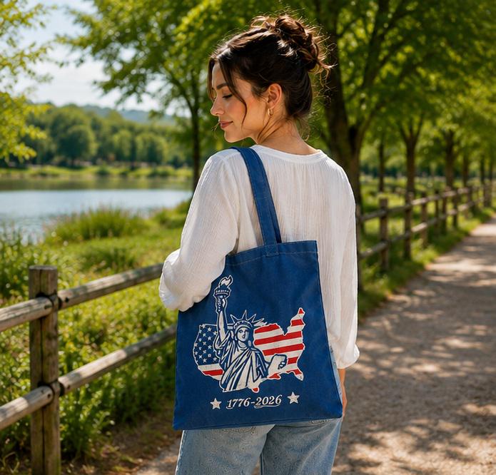 Statue of Liberty Canvas Tote Bag | America 250 Gift | Patriotic USA Shoulder Bag | 1776–2026 Market Tote | Gift for Her