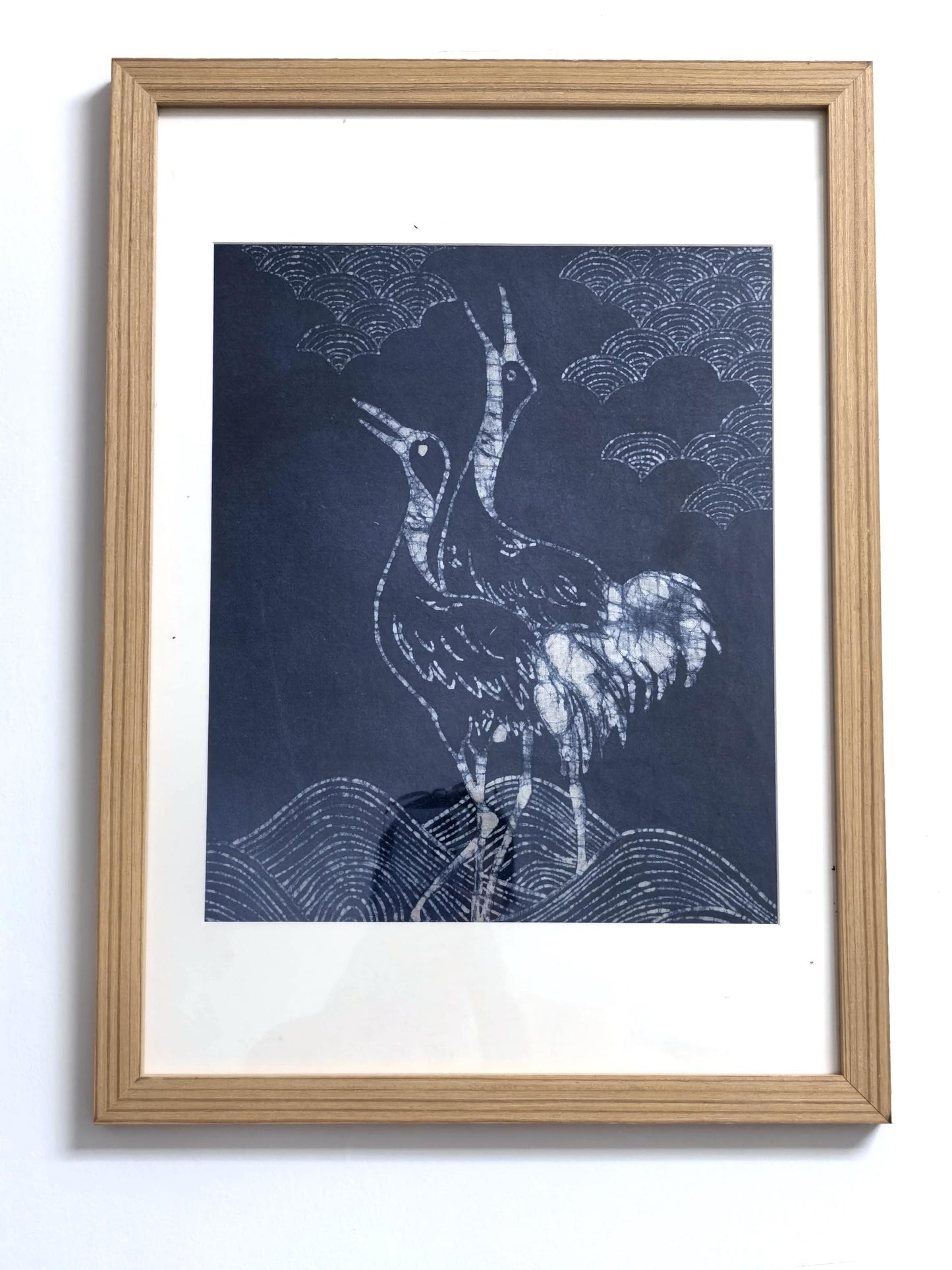 Handmade Crane Textile Wall Art | Indigo Batik Wall Hanging | Bird Zen Home Decor | Wabi-Sabi Wall Art | Wedding Gift