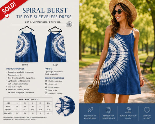 Women's Summer Dress | Tie-Dye Spaghetti Strap Dress | Casual Beach Dress | Lightweight Vacation Dress | Gift for Her