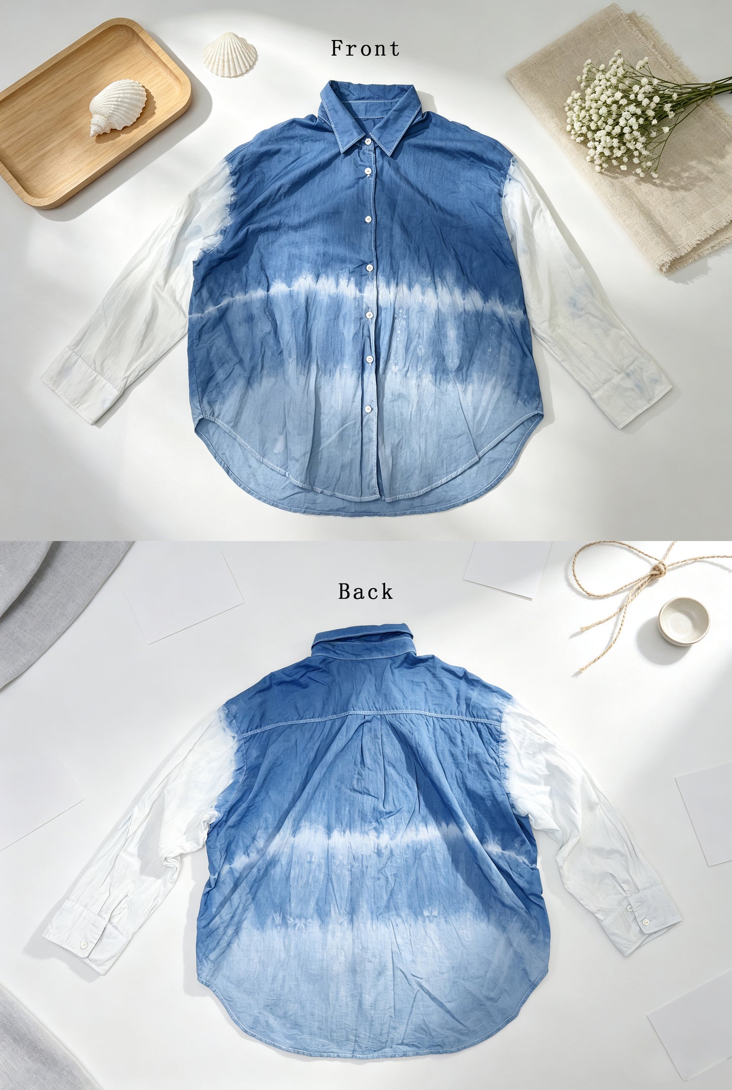 Handmade Indigo Tie-Dye Long Sleeve Shirt | Natural Cotton Hand-Dyed Overshirt | 3 Shibori Designs Available