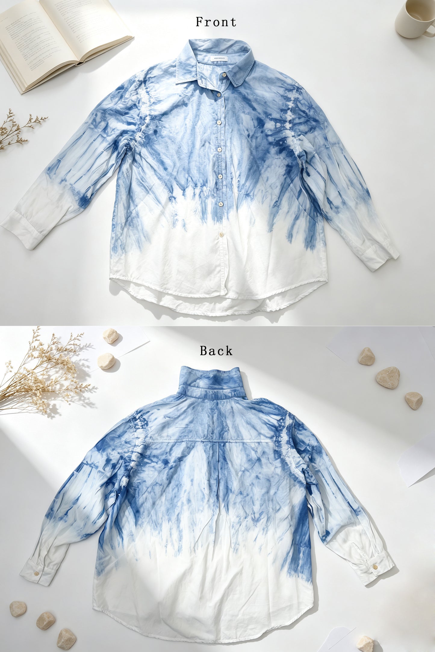 Handmade Indigo Tie-Dye Long Sleeve Shirt | Natural Cotton Hand-Dyed Overshirt | 3 Shibori Designs Available