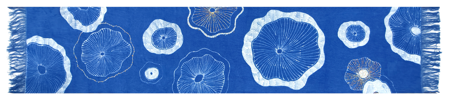 Scarf with white coral pattern on a blue background