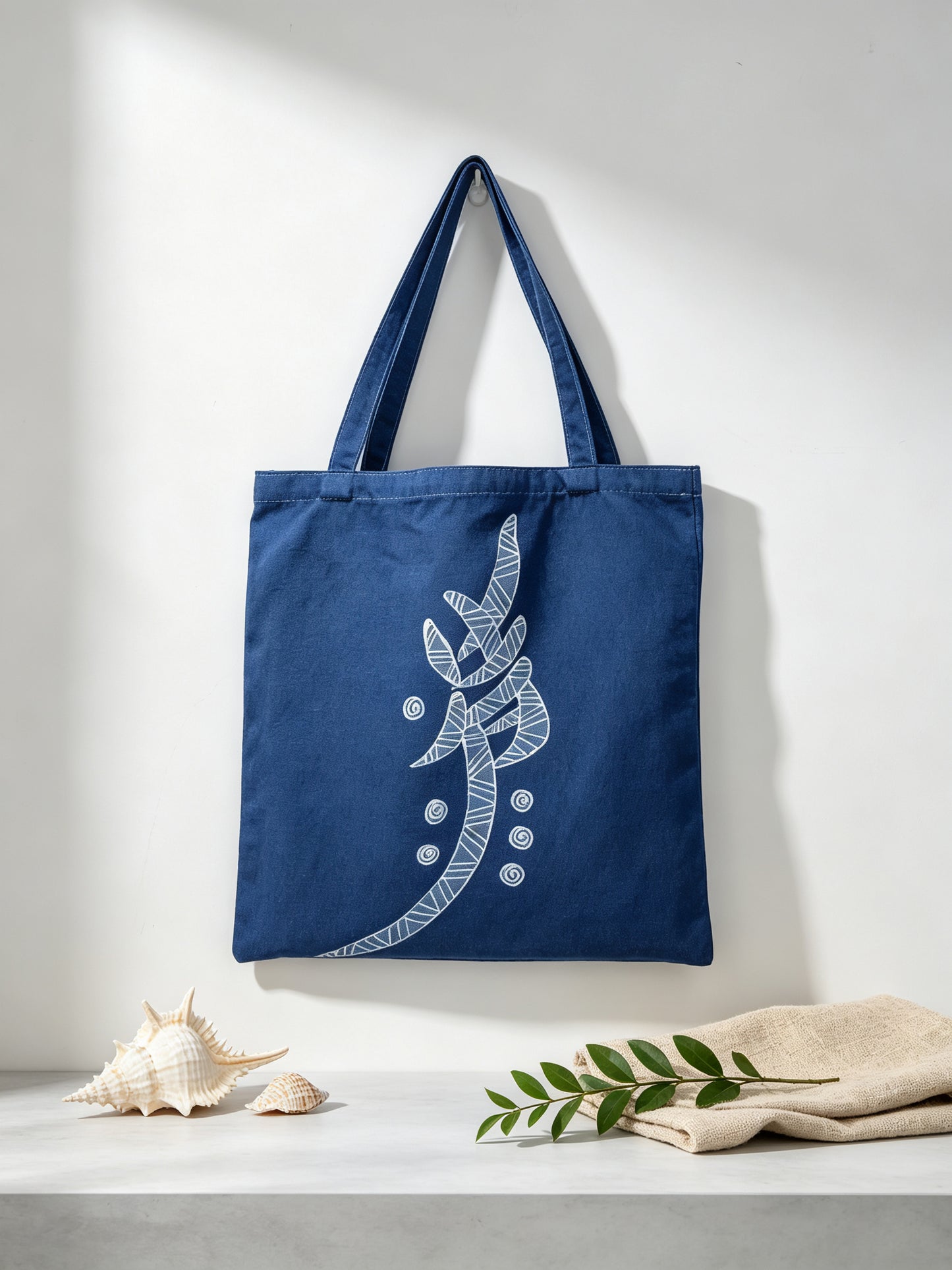 Handmade Indigo Batik Nüshu Tote Bag, Cotton Canvas Shoulder Bag, Women's Script Artisan Market Tote