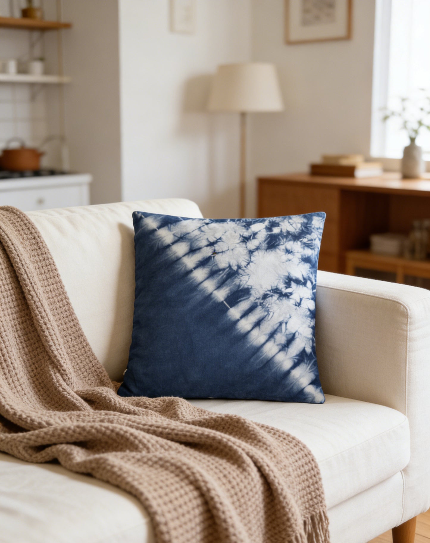 Indigo Batik Pillow Cover – "Starry Galaxy" Hand Tie-dye Diagonal Color Block Pillow Cover | Modern Minimalist Wabi Sabi Home Decor, Cotton Boho Farmhouse Decor #BH06H