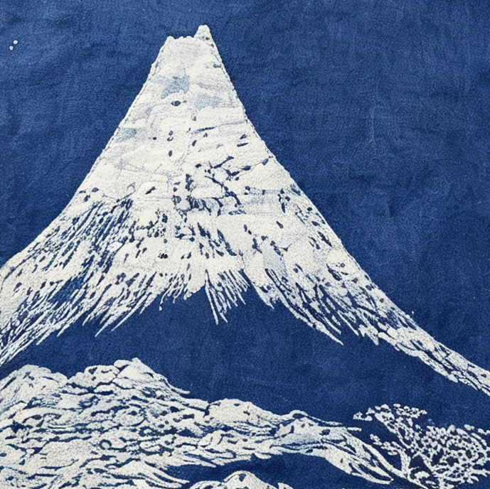 Handmade Indigo Batik Snow Mountain Wall Hanging, Moonlit Landscape Textile Art, Zen Home Décor, Cotton Wall Art