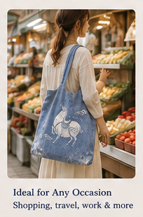 Hand-Dyed Indigo Batik Horse Tote Bag, Blue & White Cotton Shoulder Bag, Horse Lover Gift, One of a Kind Artisan Bag