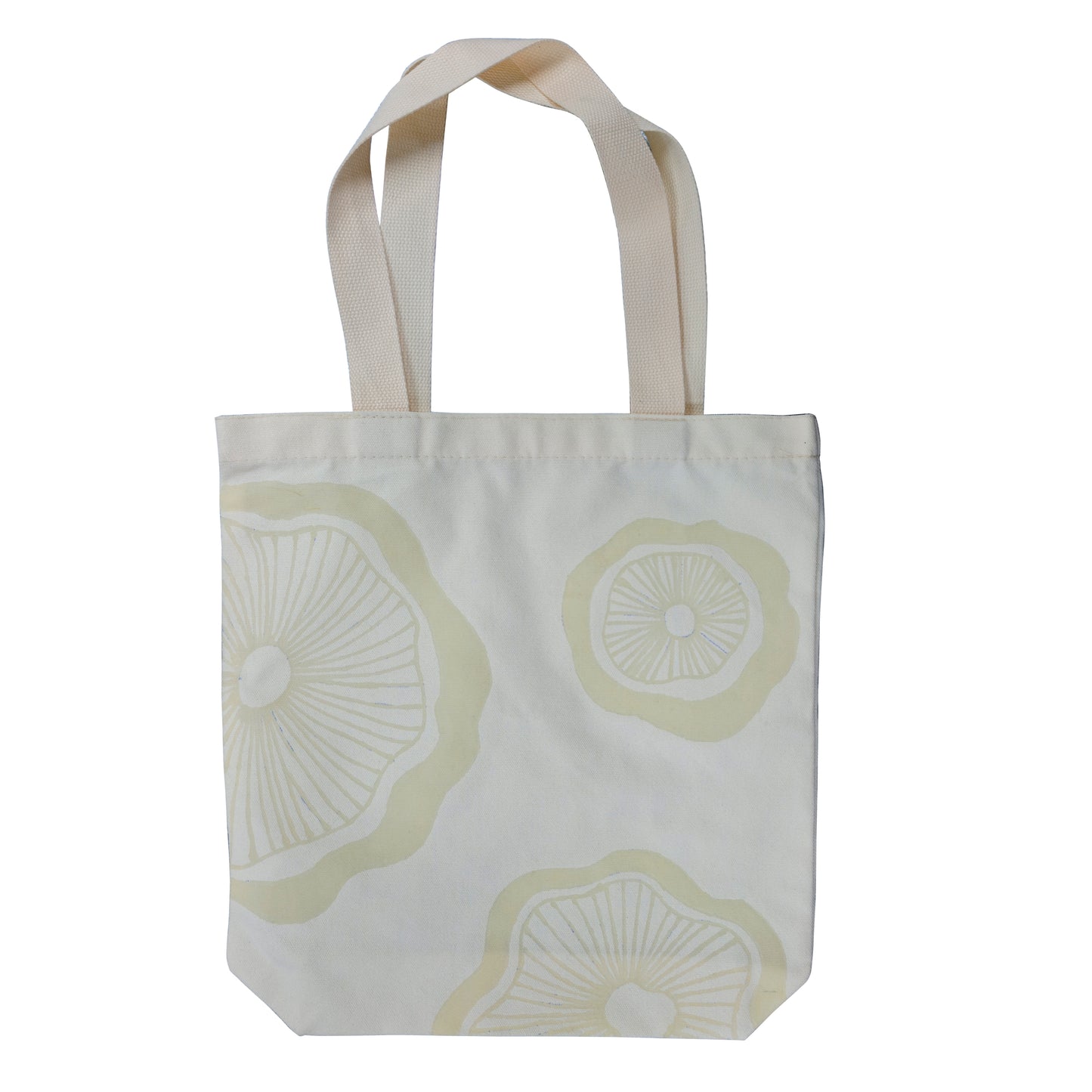 Tote bag with light green floral pattern on a white background