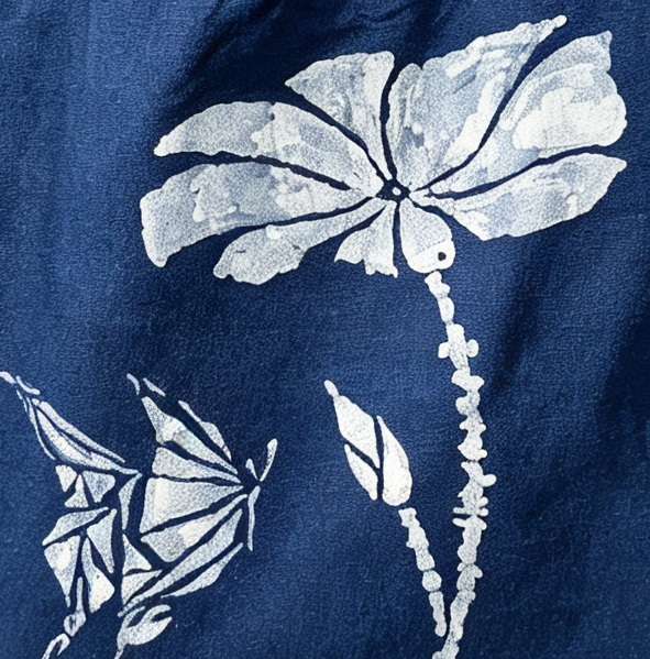Handmade Indigo Batik Lotus Butterfly Tote Bag, Cotton Canvas Shoulder Bag, Eco-Friendly Everyday Market Tote
