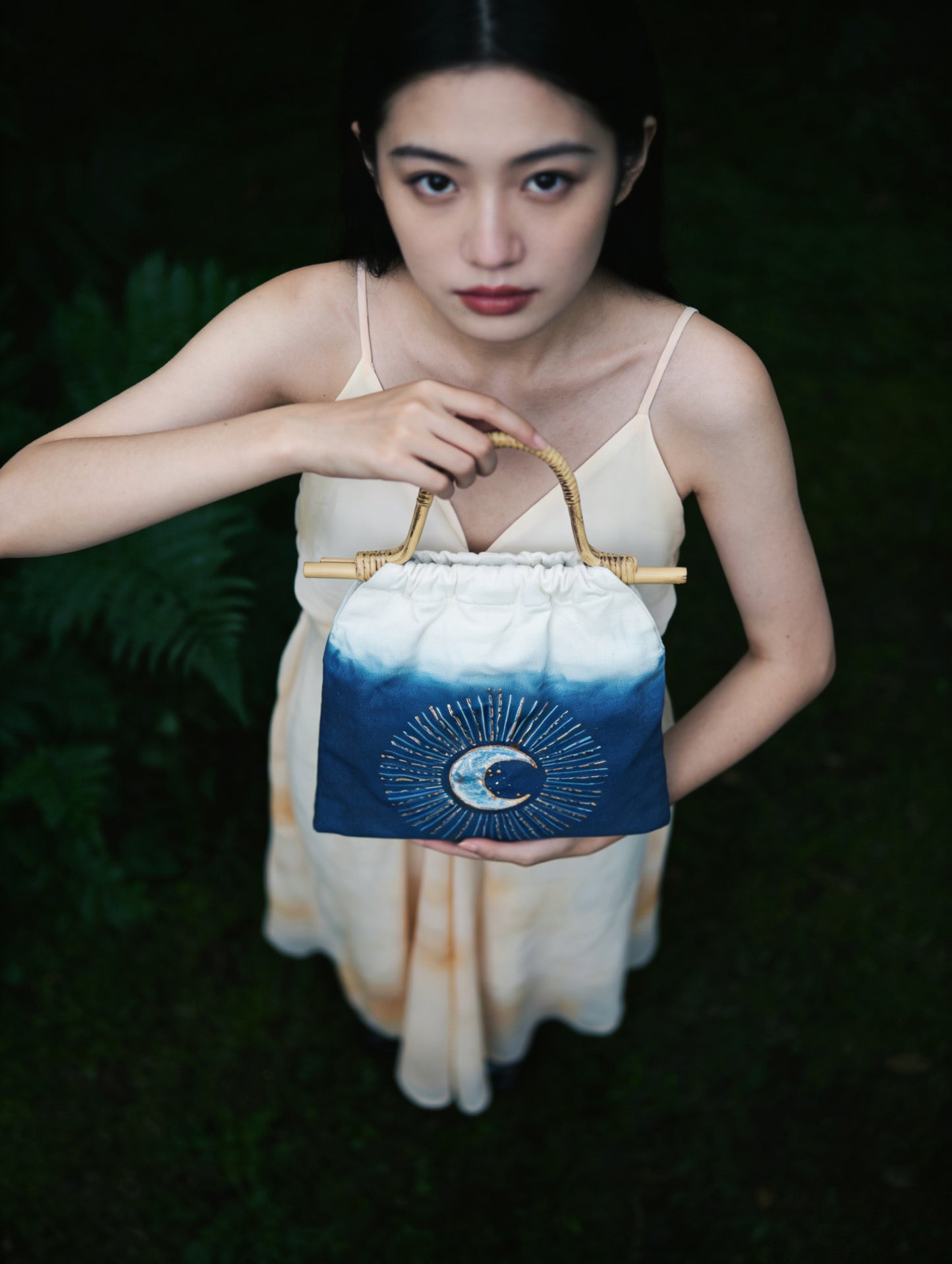 Hand Dyed Indigo Tote Bag, Embroidered Cotton Canvas Tote, Sun, Moon & Star Bag, Blue Shibori Bag, Hand-painted Book Tote, Everyday Market Bag #B10B