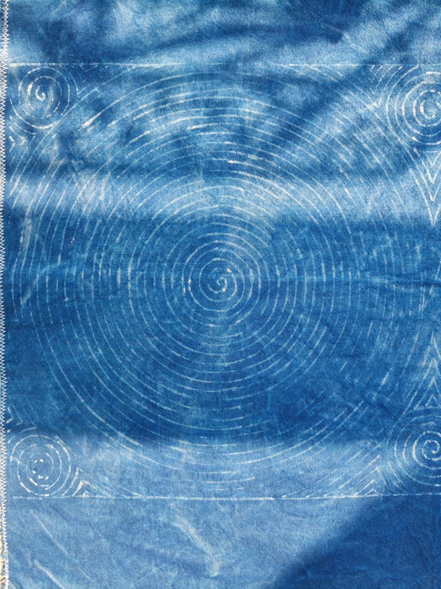 Indigo Batik Wall Art, Wotuwen, Miao Spiral pattern Textile Wall Hanging, Blue White Zen Decor, Handmade Cotton Tapestry, Framed Boho Wall Decor #B17