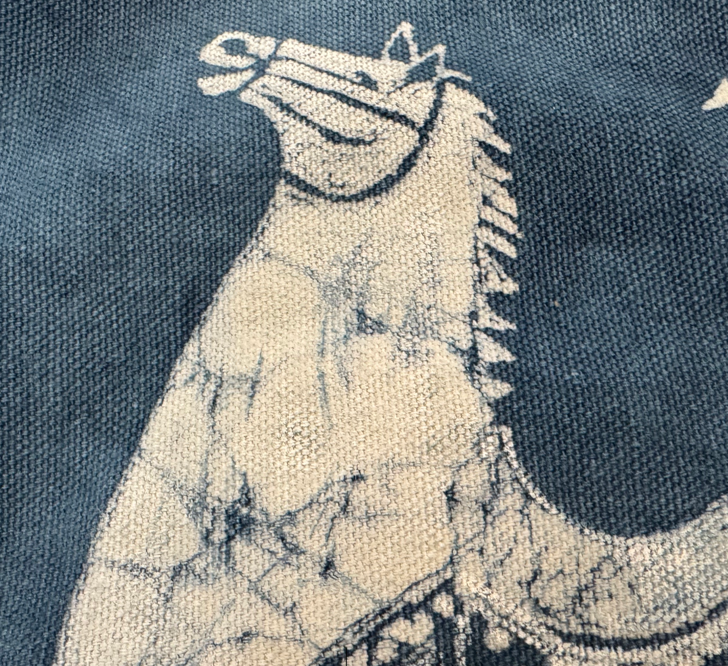 BA-06b: Handmade Batik Horse Pillow Cover, Indigo Blue Cotton, Boho Farmhouse Decor