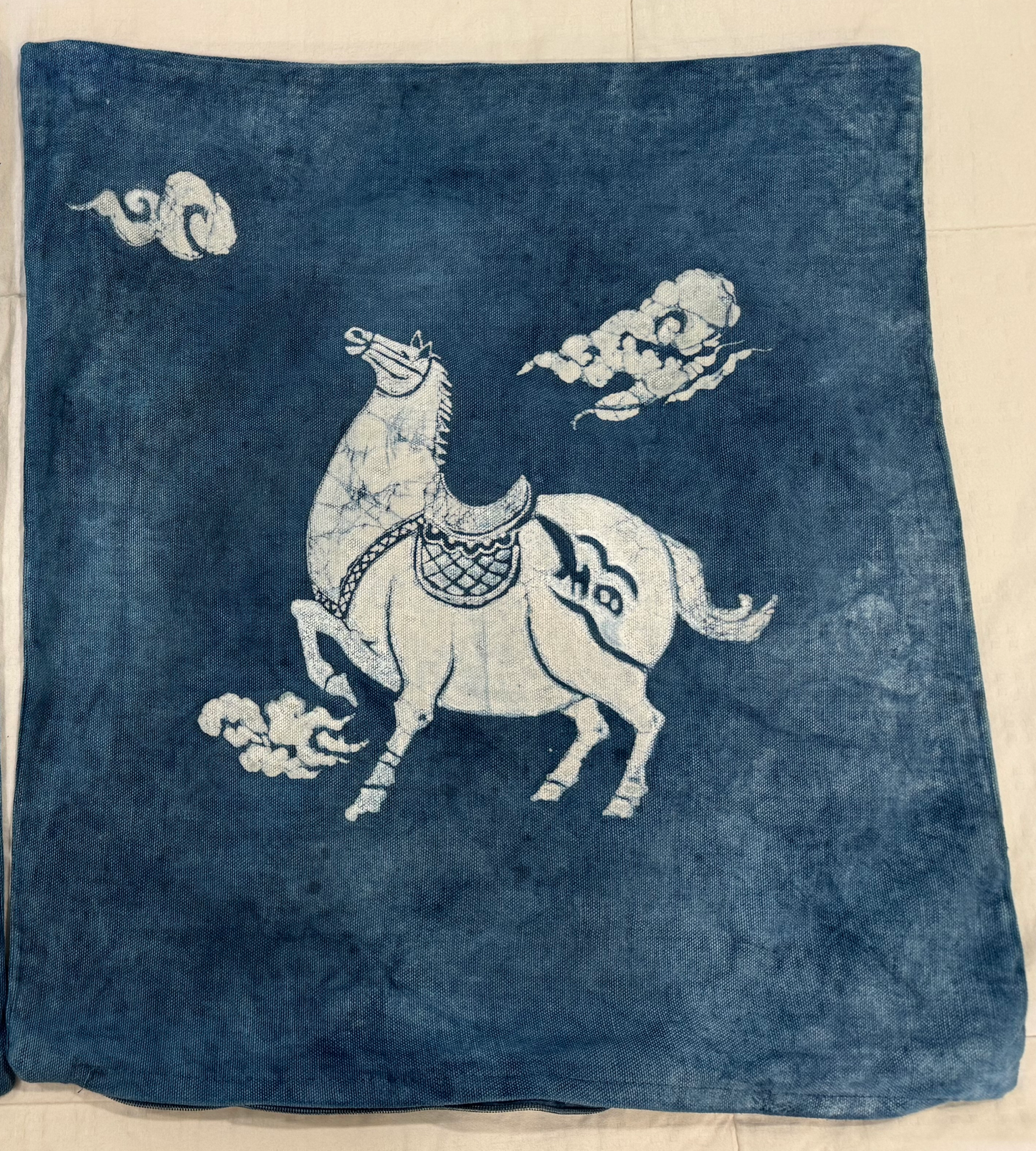 BA-06b: Handmade Batik Horse Pillow Cover, Indigo Blue Cotton, Boho Farmhouse Decor
