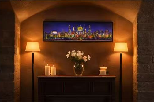 Golden Kingdom at Night – Signed Panoramic Cityscape Print, 8x38 Limited Edition (AP-05)