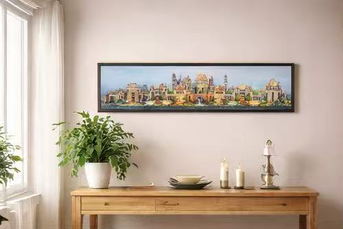 AP-07: Dreams of the Golden Kingdom – Color Edition | Limited Edition Signed Panoramic Art Print (8x38) by Kurt Xu | Architectural Cityscape Wall Art (Unframed)