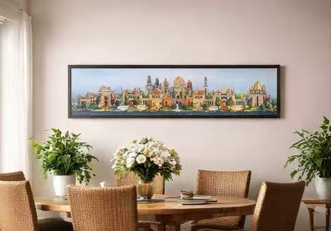 AP-07: Dreams of the Golden Kingdom – Color Edition | Limited Edition Signed Panoramic Art Print (8x38) by Kurt Xu | Architectural Cityscape Wall Art (Unframed)