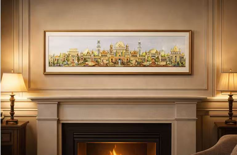 AP-07: Dreams of the Golden Kingdom – Color Edition | Limited Edition Signed Panoramic Art Print (8x38) by Kurt Xu | Architectural Cityscape Wall Art (Unframed)