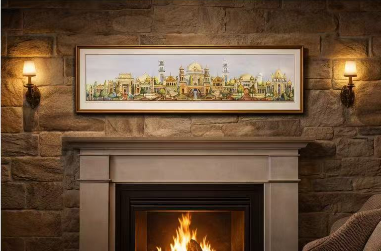 AP-07: Dreams of the Golden Kingdom – Color Edition | Limited Edition Signed Panoramic Art Print (8x38) by Kurt Xu | Architectural Cityscape Wall Art (Unframed)