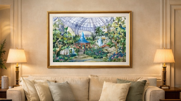 AP-10: The Secret Garden Pavilion – Limited Edition Signed Art Print (12x16) by Kurt Xu | Botanical Architectural Wall Art