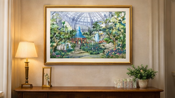 AP-10: The Secret Garden Pavilion – Limited Edition Signed Art Print (12x16) by Kurt Xu | Botanical Architectural Wall Art