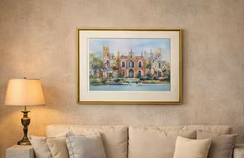 AP-17: A Morning Beneath the Arches – Limited Edition Signed 12x16 Art Print by Kurt Xu, Architectural Watercolor Wall Art