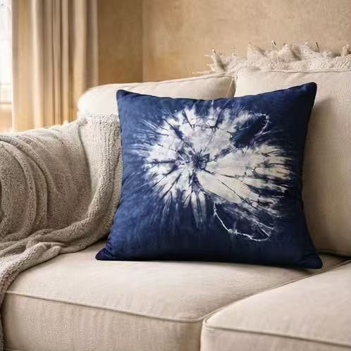 BA-06: Handmade Batik Pillow Cover, Indigo Blue Cotton, Boho Farmhouse Decor