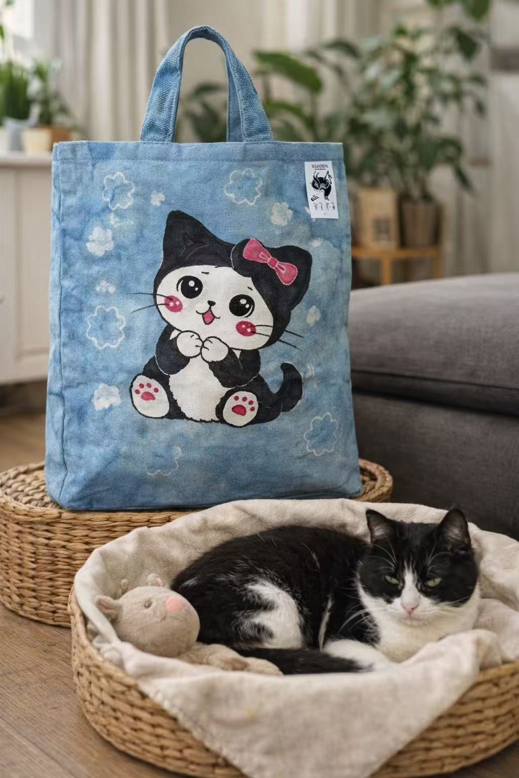 BA-05: 🐾 Handmade Indigo Batik Pet Tote Bag