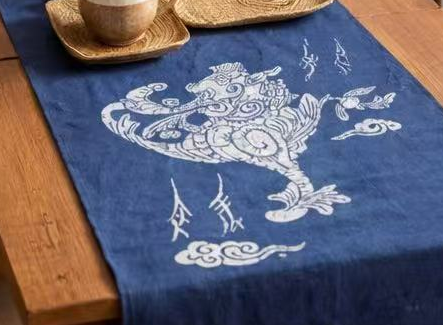 Indigo Batik Wall Art, BLESSED BEAST (FU) Textile Wall Hanging, Blue White Zen Decor, Handmade Cotton Tapestry, Framed Boho Wall Decor #B04