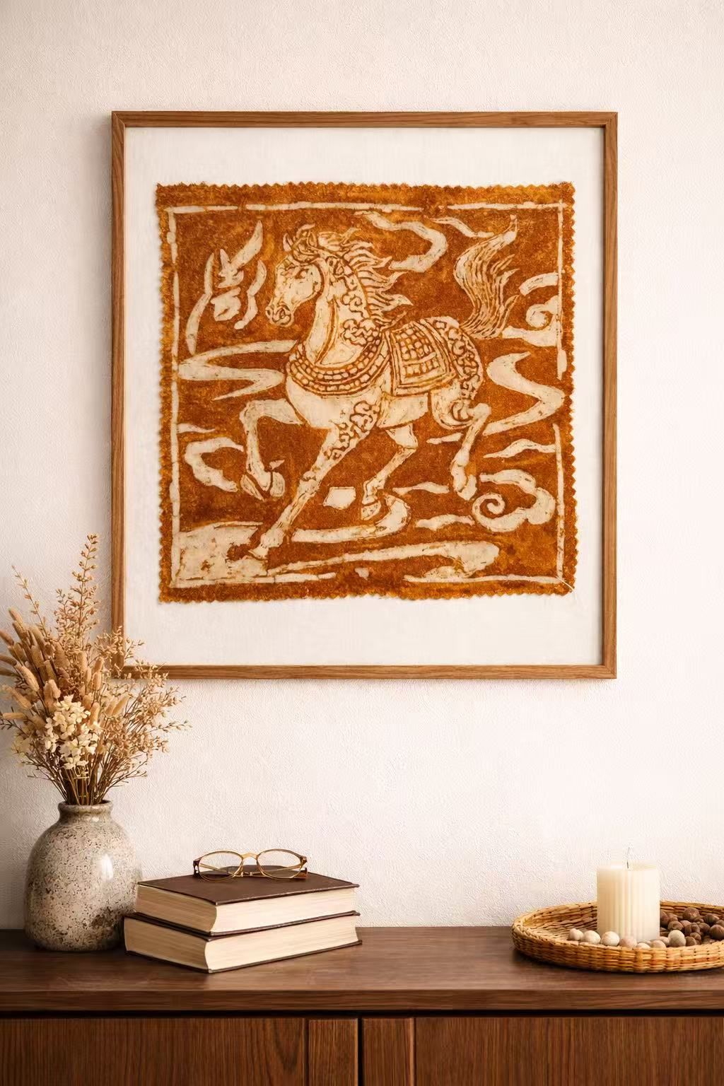 BA-08: Spirit in Motion – Handmade Batik Horse Wall Art  Symbol of Strength & Prosperity