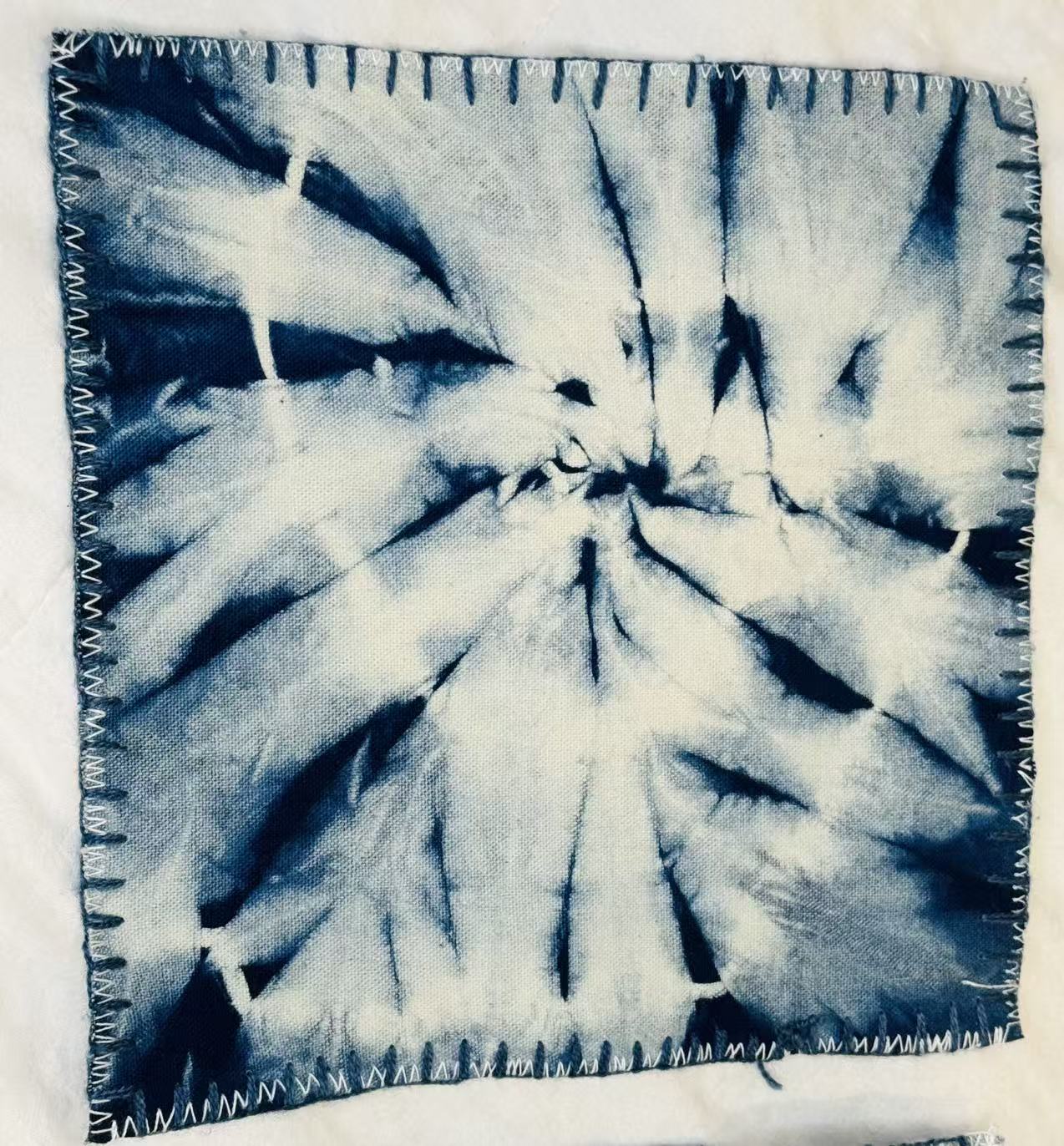 BA-11: Handmade Batik Blossom Coaster Set of 4 – Indigo Hand Dyed Textile Art for the Table – Artisan Floral Drink Mats