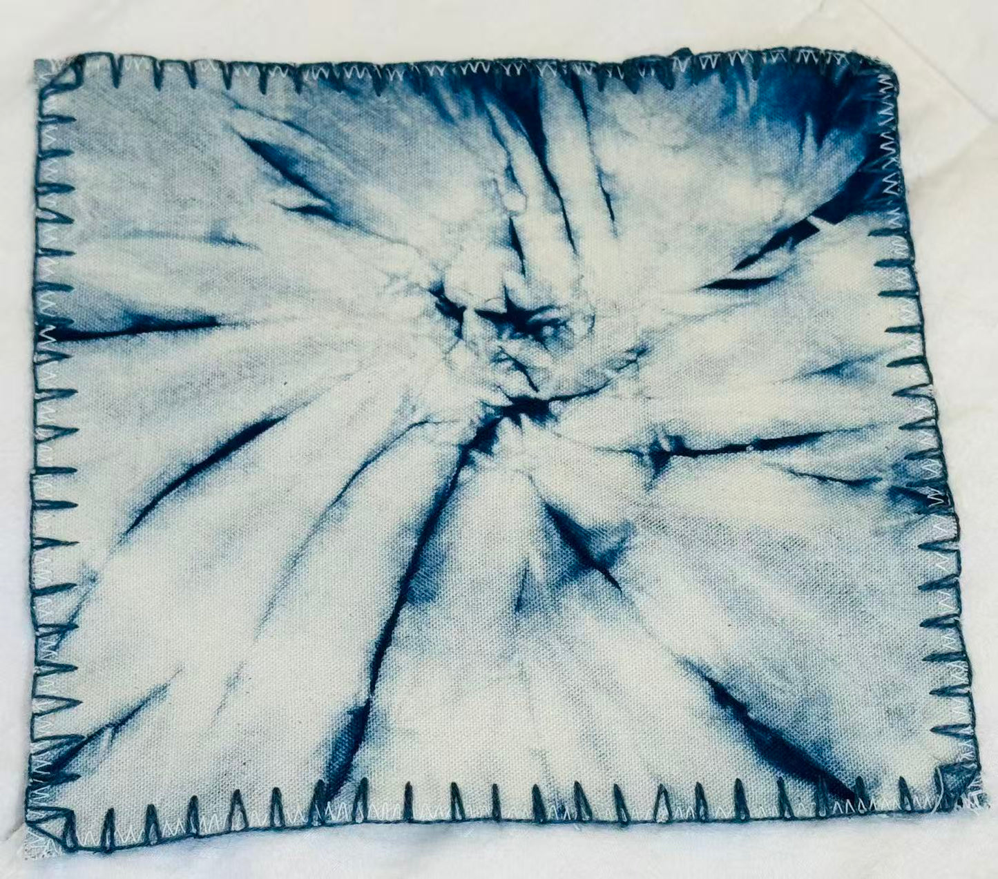 BA-11: Handmade Batik Blossom Coaster Set of 4 – Indigo Hand Dyed Textile Art for the Table – Artisan Floral Drink Mats