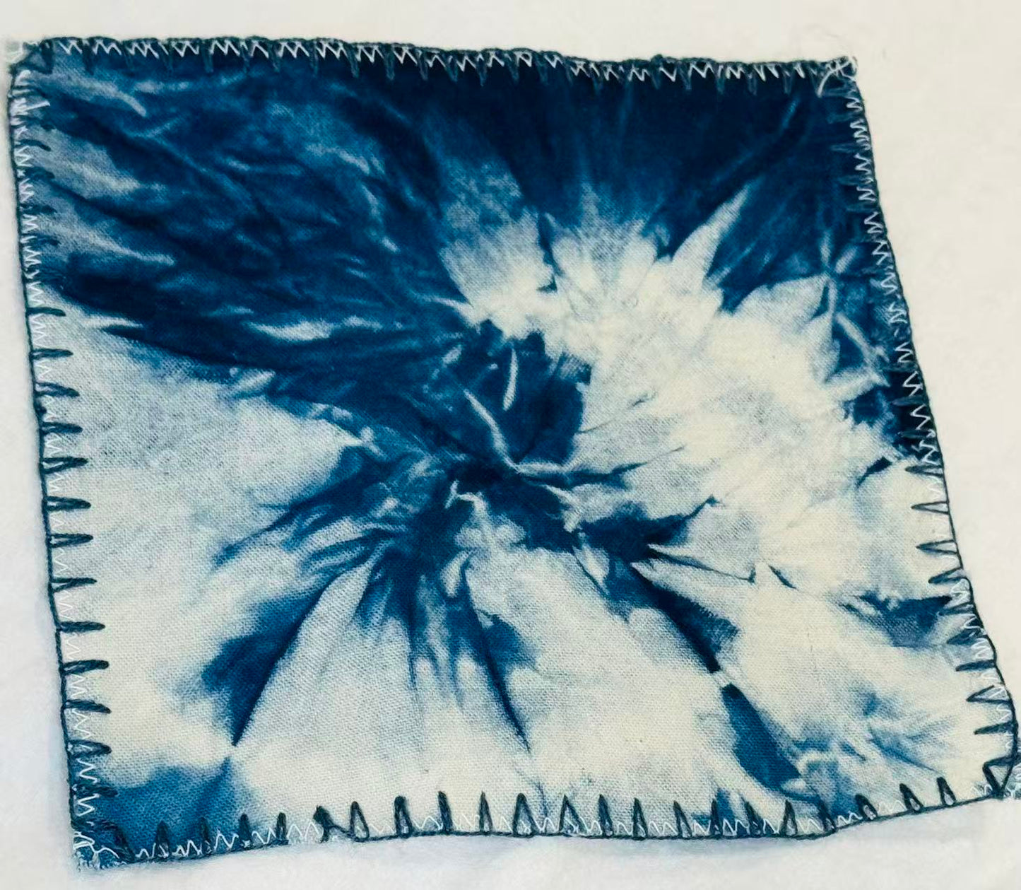BA-11: Handmade Batik Blossom Coaster Set of 4 – Indigo Hand Dyed Textile Art for the Table – Artisan Floral Drink Mats
