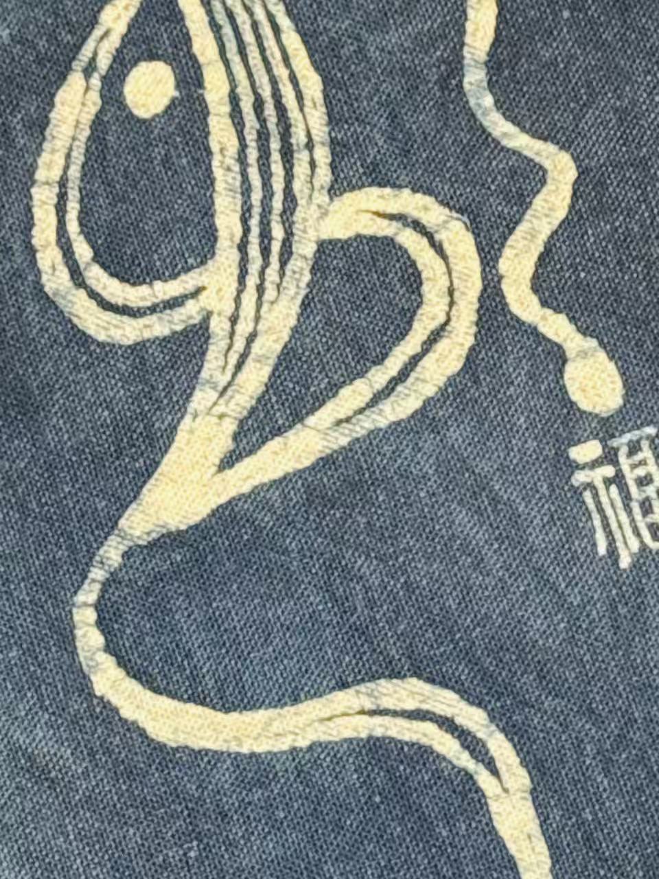 BA-18: Hand-Painted Enduring Fortune – Nüshu Wax-Dyed Indigo Batik Textile-Wall Art  / Table Placement