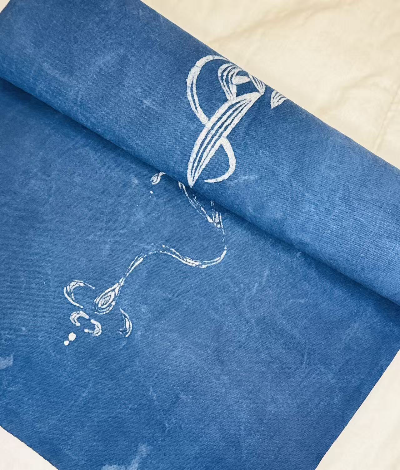 BA-18: Hand-Painted Enduring Fortune – Nüshu Wax-Dyed Indigo Batik Textile-Wall Art  / Table Placement