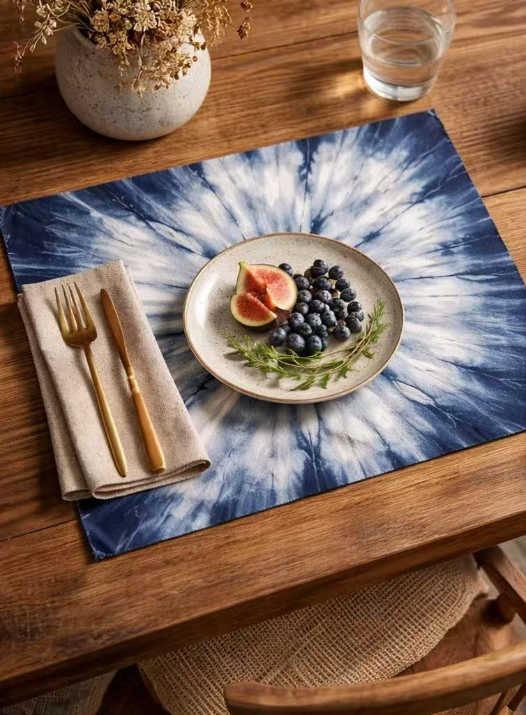 BA-19: All the Way Blossoms – Indigo Shibori Cotton Placemat