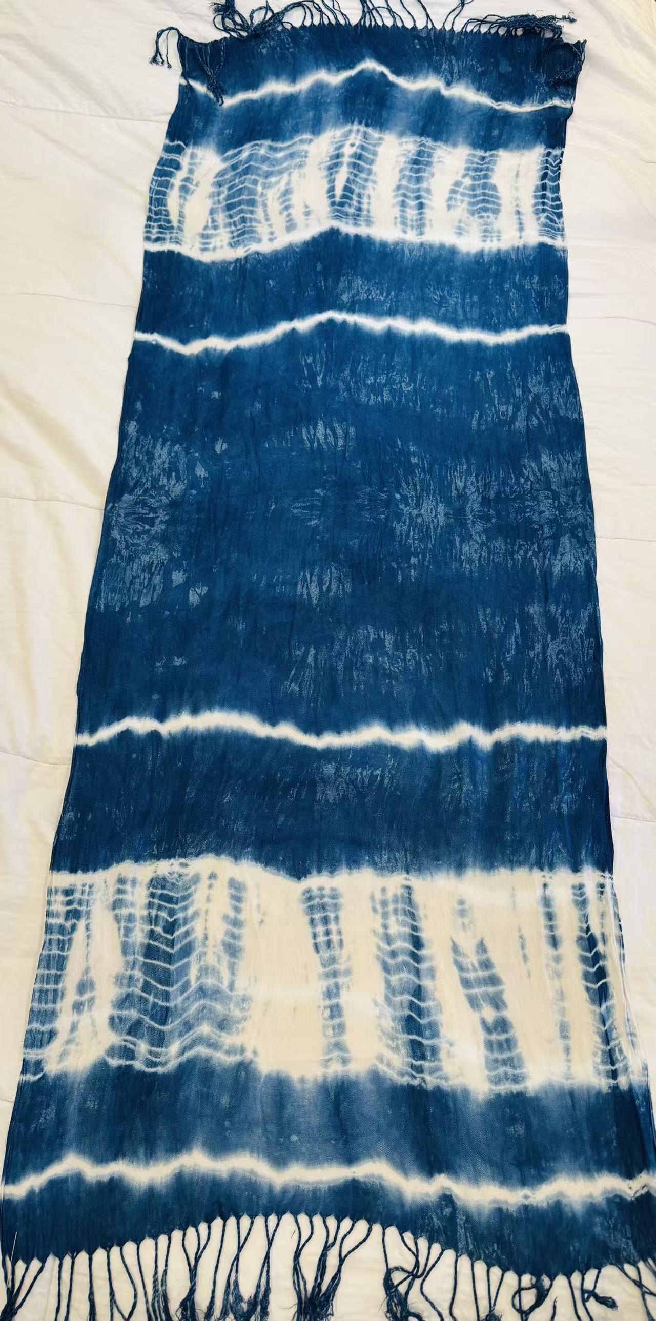 BA-21: Handmade Indigo Tie-Dye oversized scarf / soft warm shawl wrap