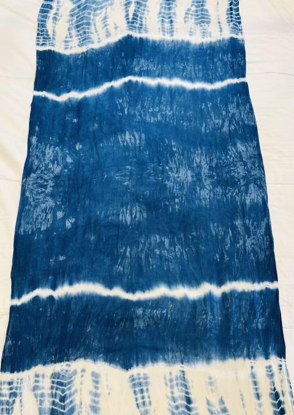 BA-21: Handmade Indigo Tie-Dye oversized scarf / soft warm shawl wrap