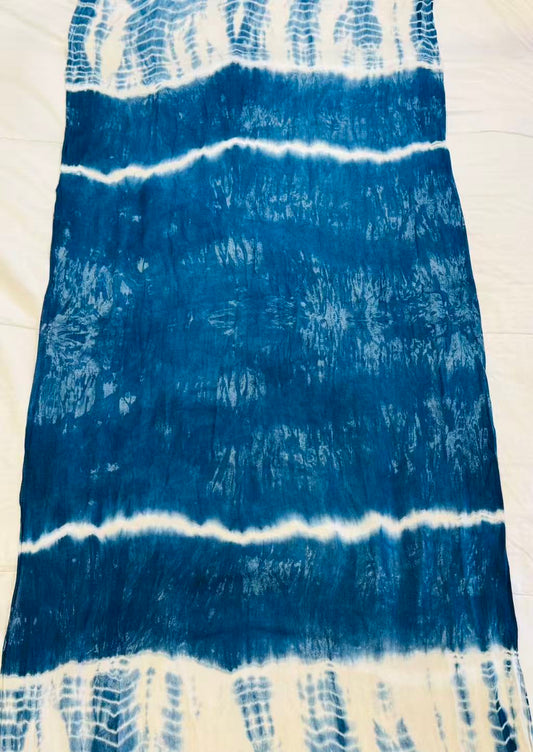 BA-21: Handmade Indigo Tie-Dye oversized scarf / soft warm shawl wrap