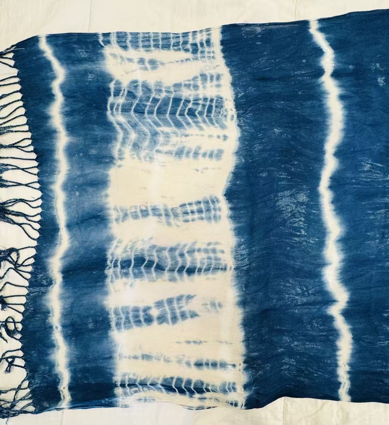 BA-21: Handmade Indigo Tie-Dye oversized scarf / soft warm shawl wrap