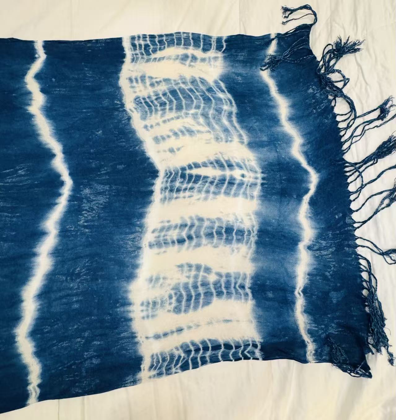 BA-21: Handmade Indigo Tie-Dye oversized scarf / soft warm shawl wrap