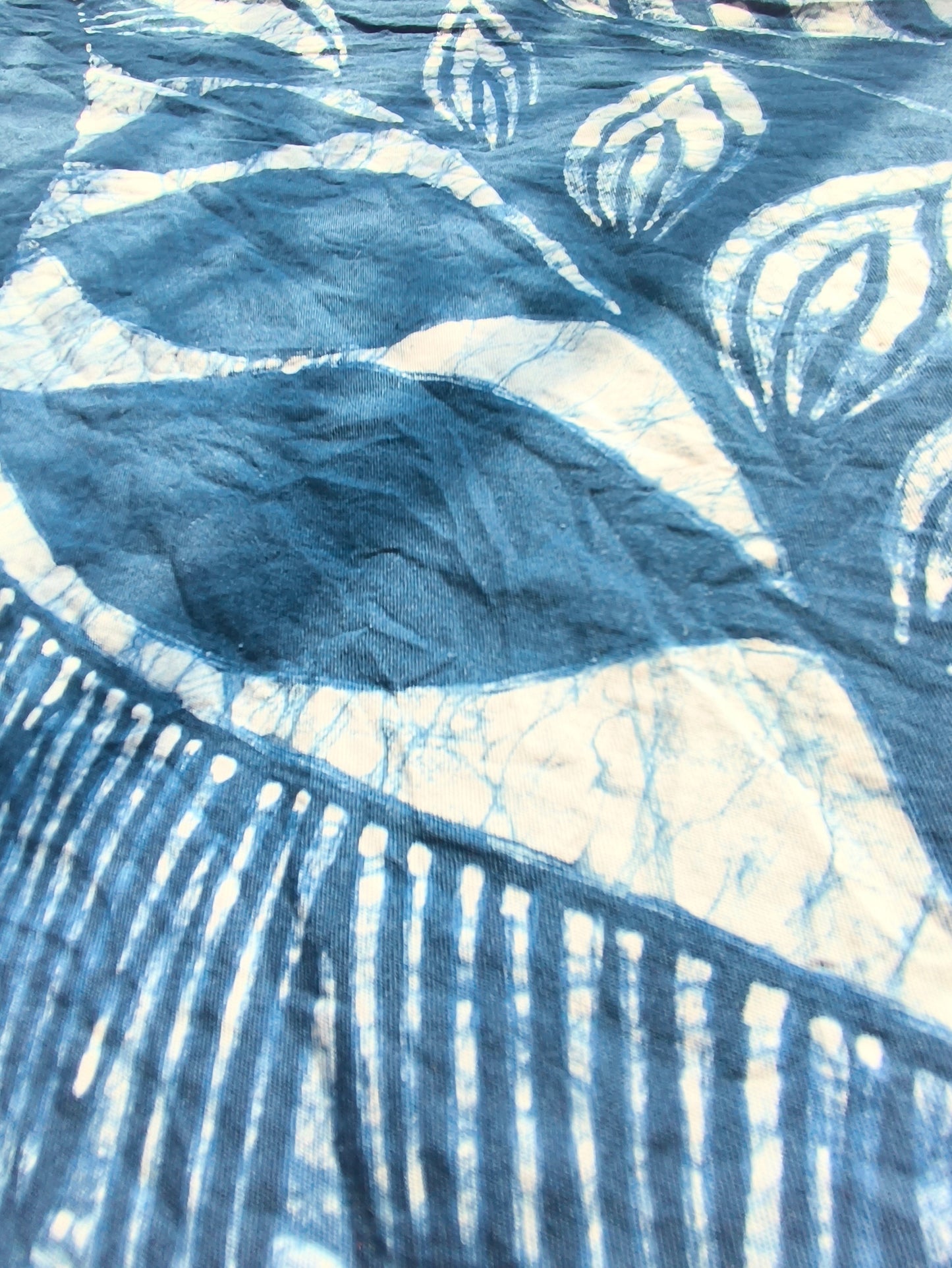 Close-up of blue and white patterned fabric