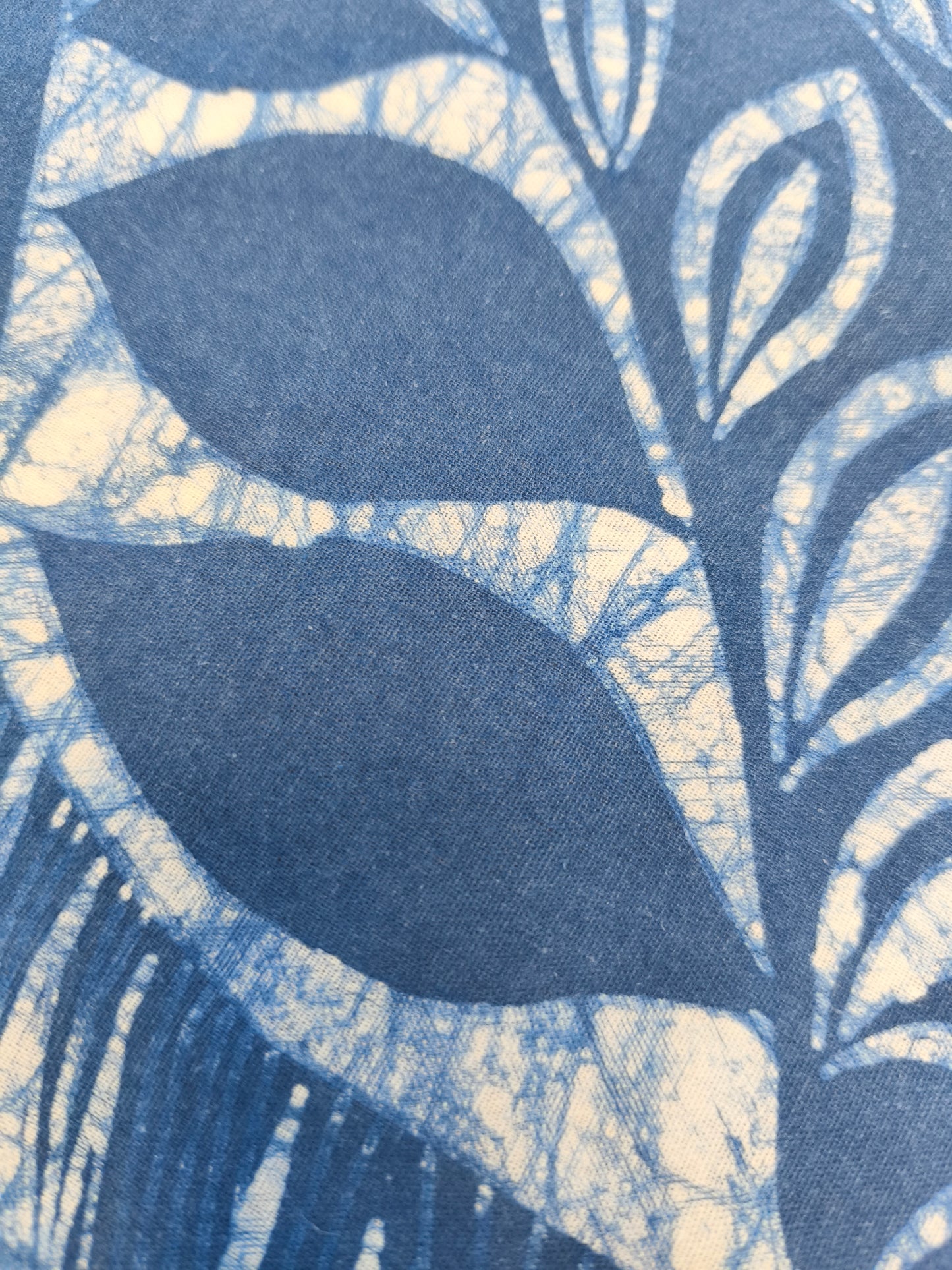 Indigo Batik Wall Art, Whisper of Leaves Textile Wall Hanging, Blue White Zen Decor, Hand-painted Cotton Tapestry, Framed Boho Wall Decor #BW17B