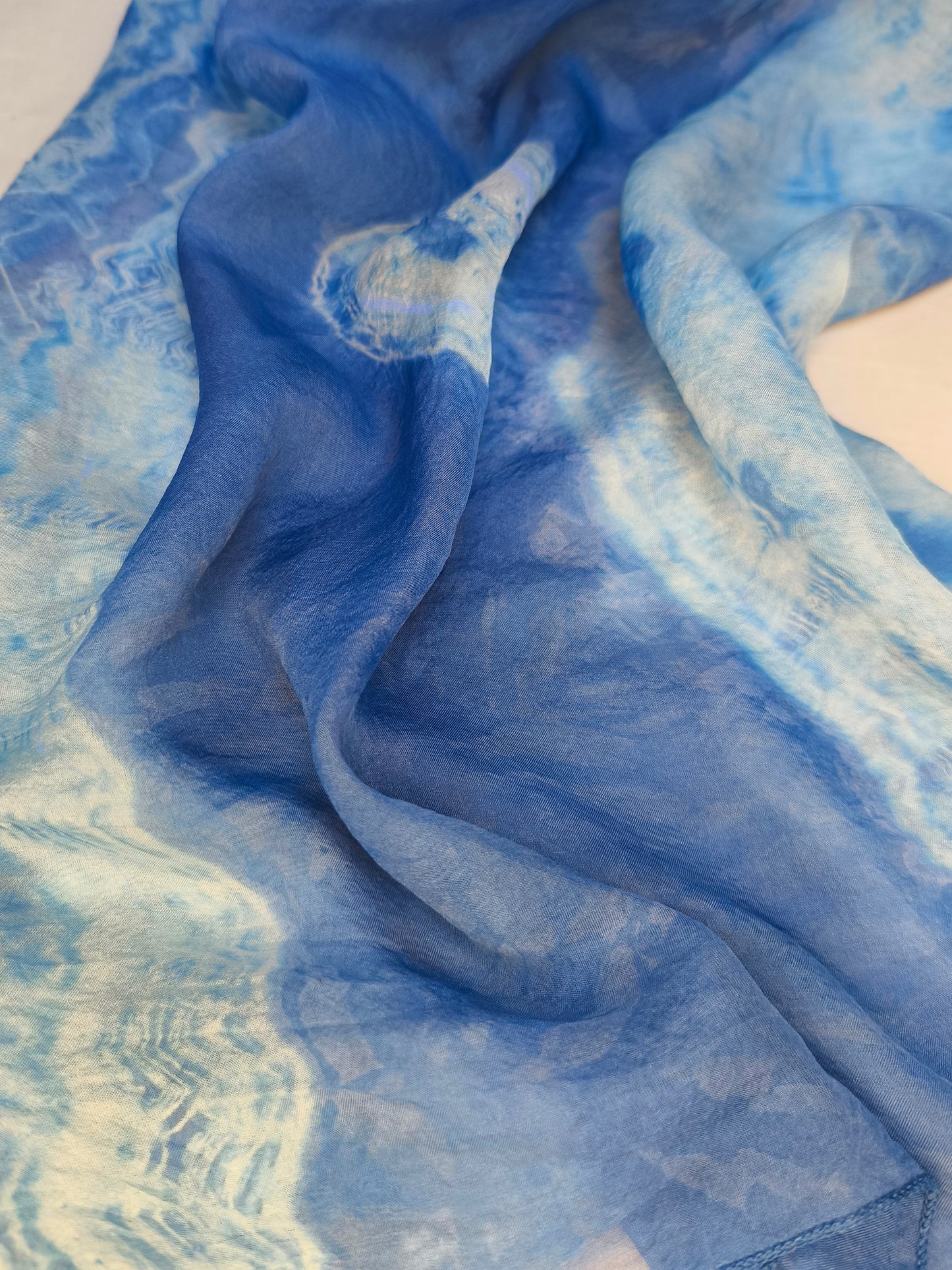Indigo Tie Dye Scarf, Wave-Stamped Starry Galaxy Shawl,  Cotton Scarf Wrap, Travel Accessory, Blue Batik Shawl, Shibori Scarf, Art to Wear, Statement Scarf, Festival Outfit, Slow Fashion Clothing, Hand Dyed Fringe Scarf, Gift for Her #BH21D
